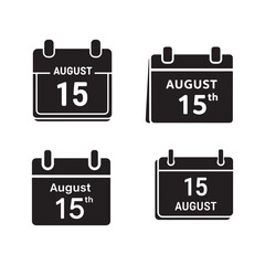 Black and White August 15th Calendar Icons date time