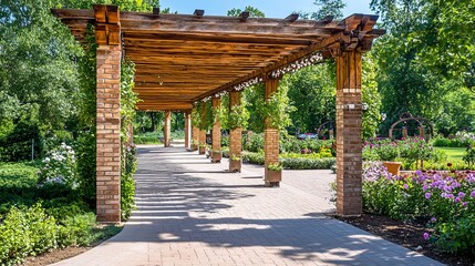 Wooden pergola walkway in a park