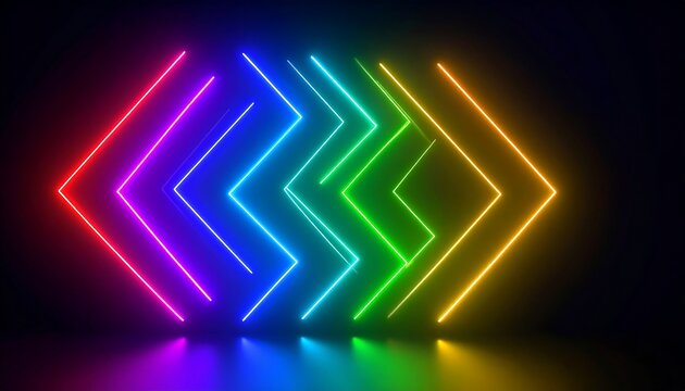 Colorful neon arrows in a dark space