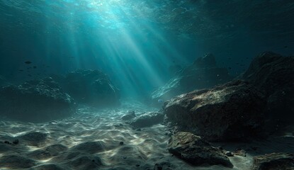 Fototapeta premium Underwater scene of sunlight piercing through the surface