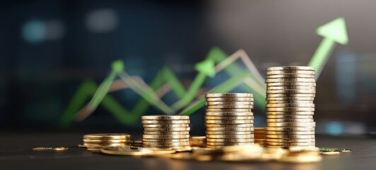 The coins symbolize financial growth and investment success in a dynamic market.