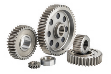 Collection of metal gears isolated on transparent background