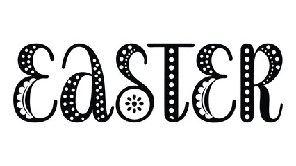 Decorative easter text with floral accents and polka dot patterns in black and white design style