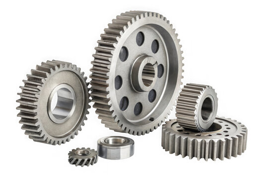 Collection of metal gears isolated on transparent background