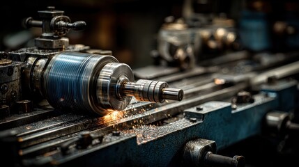 Fototapeta premium Precision metalworking and lathe operation in a factory environment for industry