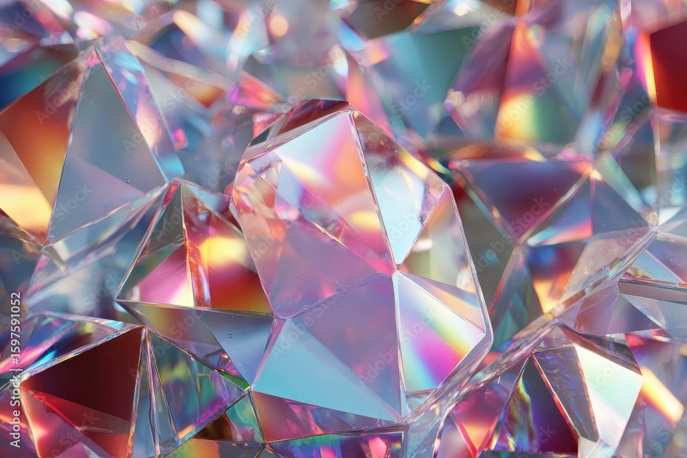 Poster pile of gems reflecting light; background blurry; luxury item display backdrop
