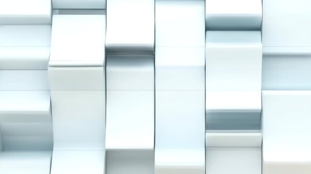 Minimalist abstract animation of white geometric blocks moving in a smooth undulating wave pattern