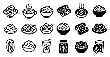 Asian cuisine line icons set &ndash; filled, solid, food and meal illustrations