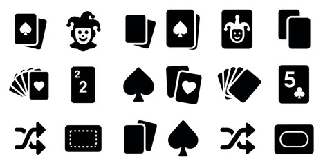 Card game solid icons set – flat, filled, play and strategy symbols