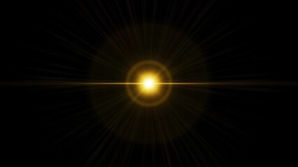 Flashing Yellow Light Source with Horizontal Flare: Loop Animation on Black Background