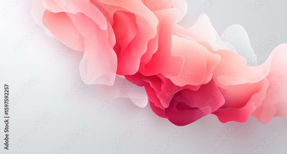 Poster across a white backdrop, gentle pink waves flow to create a soft and smooth abstract design with a l