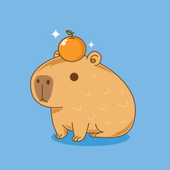 Cute kawaii capybara cartoon character vector illustration