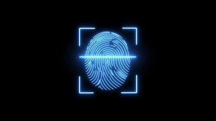 Glowing neon fingerprint scanning animation. fingerprint scanning neon sign video, fingerprint lock secure security , biometric icon set, with black background. - Powered by Adobe