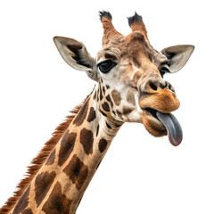 Fototapeta premium Giraffe CloseUp A Detailed Look at a Giraffes Face and Neck Isolated On Transparent Background