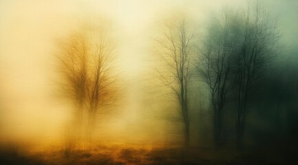 Misty forest scene, soft colors, out-of-focus trees