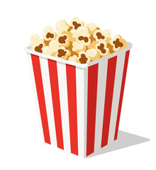 Popcorn in red and white striped box for movie snacks  on transparent background