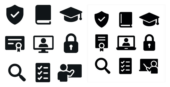 Education and learning silhouette icons set – solid, filled, academic symbols