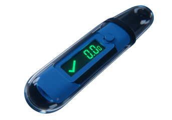 Digital Breathalyzer Device Displaying Zero Alcohol Level for Safety and Responsibility Showing Green Checkmark on Black Background