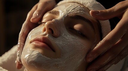 Patient enjoys a deep cleansing facial treatment at a skin care clinic in a calm, relaxing atmosphere