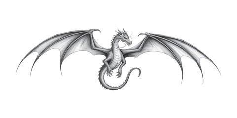 Magnificent Silver Dragon Soaring With Majestic Wings Fantasy Illustration