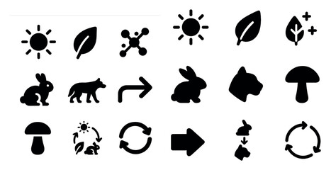 Fototapeta premium Nature and wildlife silhouette icons set – simple, solid, environment symbols