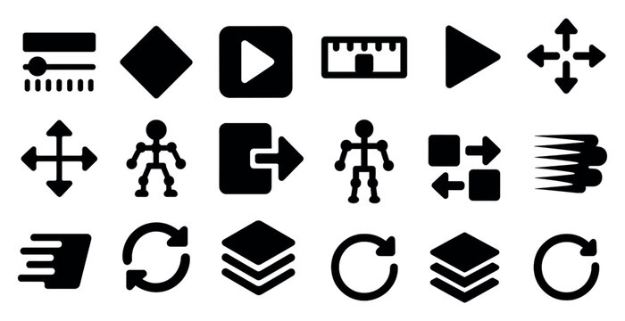 Media player solid icons set – multimedia, filled, playback and control symbols