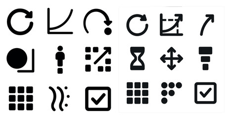 Fototapeta premium Time and progress solid icons set – tracking, filled, schedule management symbols