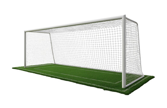 White football soccer goal net isolated on transparent background, cutout.