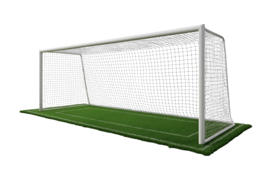 White football soccer goal net isolated on transparent background, cutout.