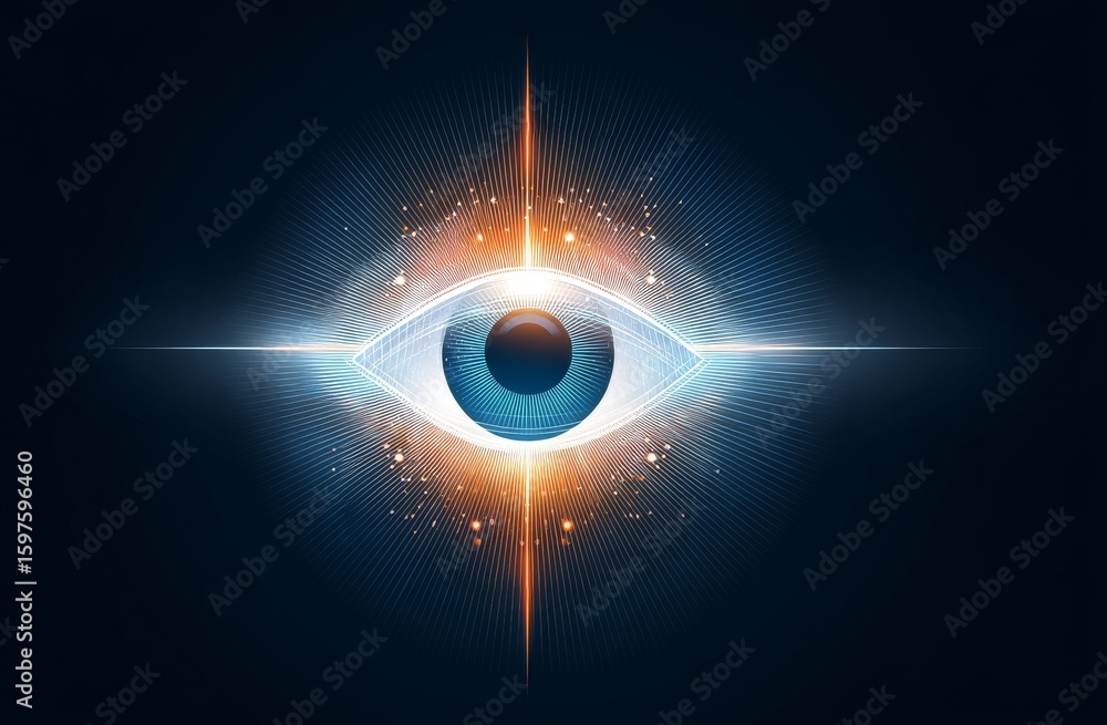 Poster a vibrant, eye-like sphere is defined by its central dark orb, from which energetic lines emanate, c