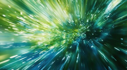 Vibrant burst of green and blue light streaks