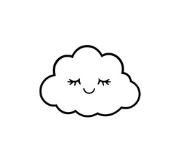 Sleeping Cloud: A Cute Line Art Illustration of a Happy Cloud with Closed Eyes and a Smile, Perfect for Children's Designs