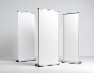 Three Blank Roll Up Banners for Trade Show Display.