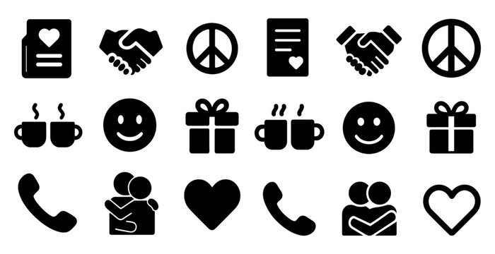 Business and communication silhouette icons set – solid, filled, work and interaction symbols