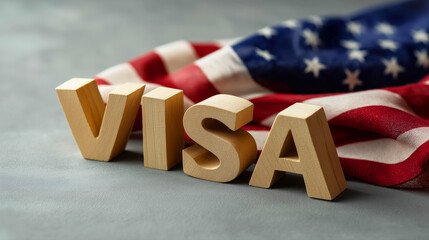 usa visa text with american flag background