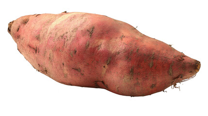 Closeup of a vibrant red potato against contrasting dark background.