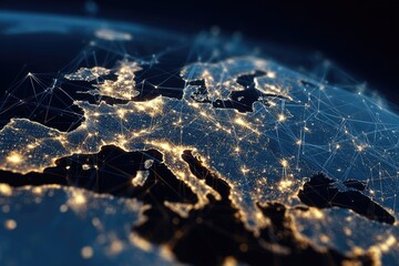 European Night Map with Digital Connections
