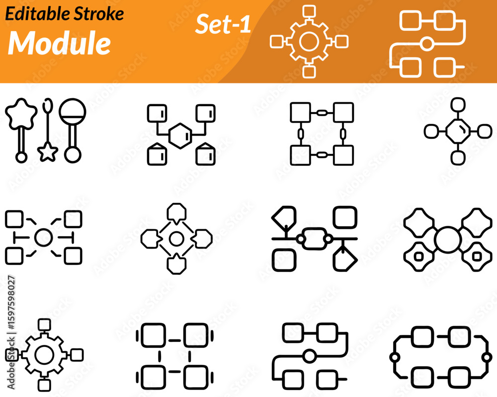 Fototapete a structured icon representing modular components—often shown as interlocking blocks, puzzle pieces,