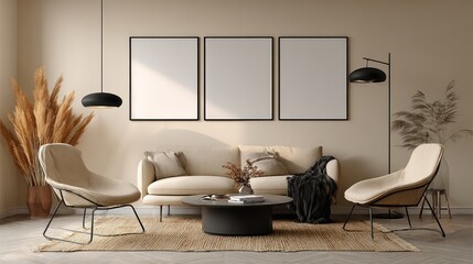 Obraz premium Beige minimalist living room mockup