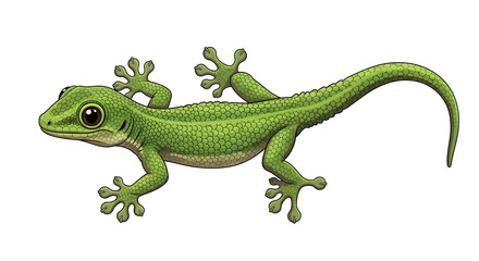 Green gecko reptile illustration isolated on white background detailed close up