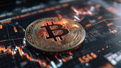 Bitcoin coin on digital chart