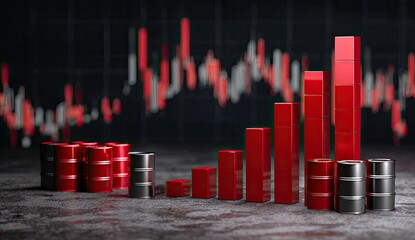 Red rising stock chart with oil barrels