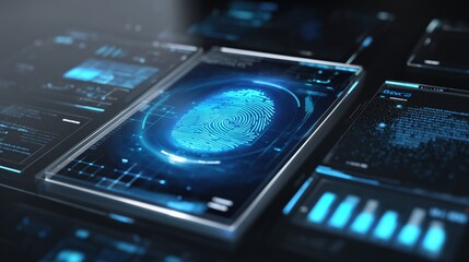 Biometric digital fingerprint scanner interface highlighting futuristic security technology concepts