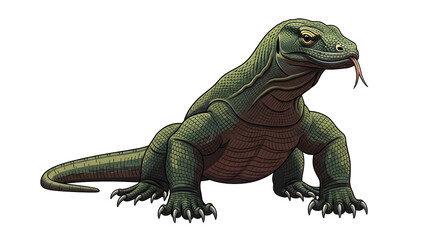 Obraz premium Komodo dragon illustration on white background, reptile, animal, wildlife, lizard