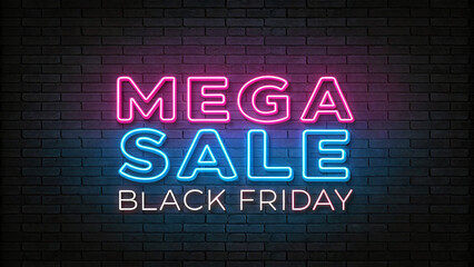 Black Friday Mega Sale Neon Sign Design for Promotional Marketing Isolated On Transparent Background