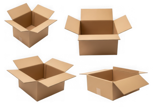 Cardboard boxes opened packaging carton shipping delivery isolated on transparent background - Powered by Adobe