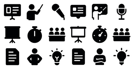 Education and presentation solid icons set – filled, teaching, learning symbols