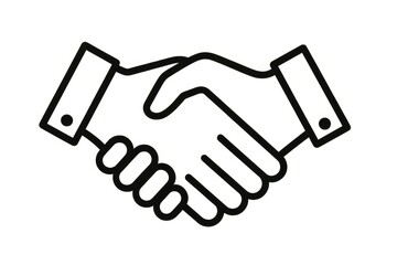 Two hands shaking in business agreement. Minimalist outline icon isolated on white background