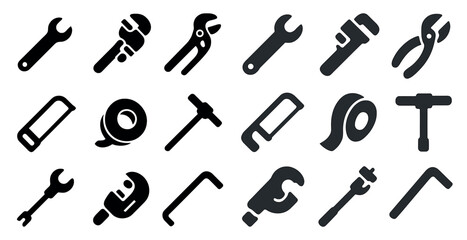 Fototapeta premium Tool and construction solid icons set – flat, filled, maintenance and repair symbols