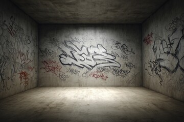 Graffiti-covered, empty room
